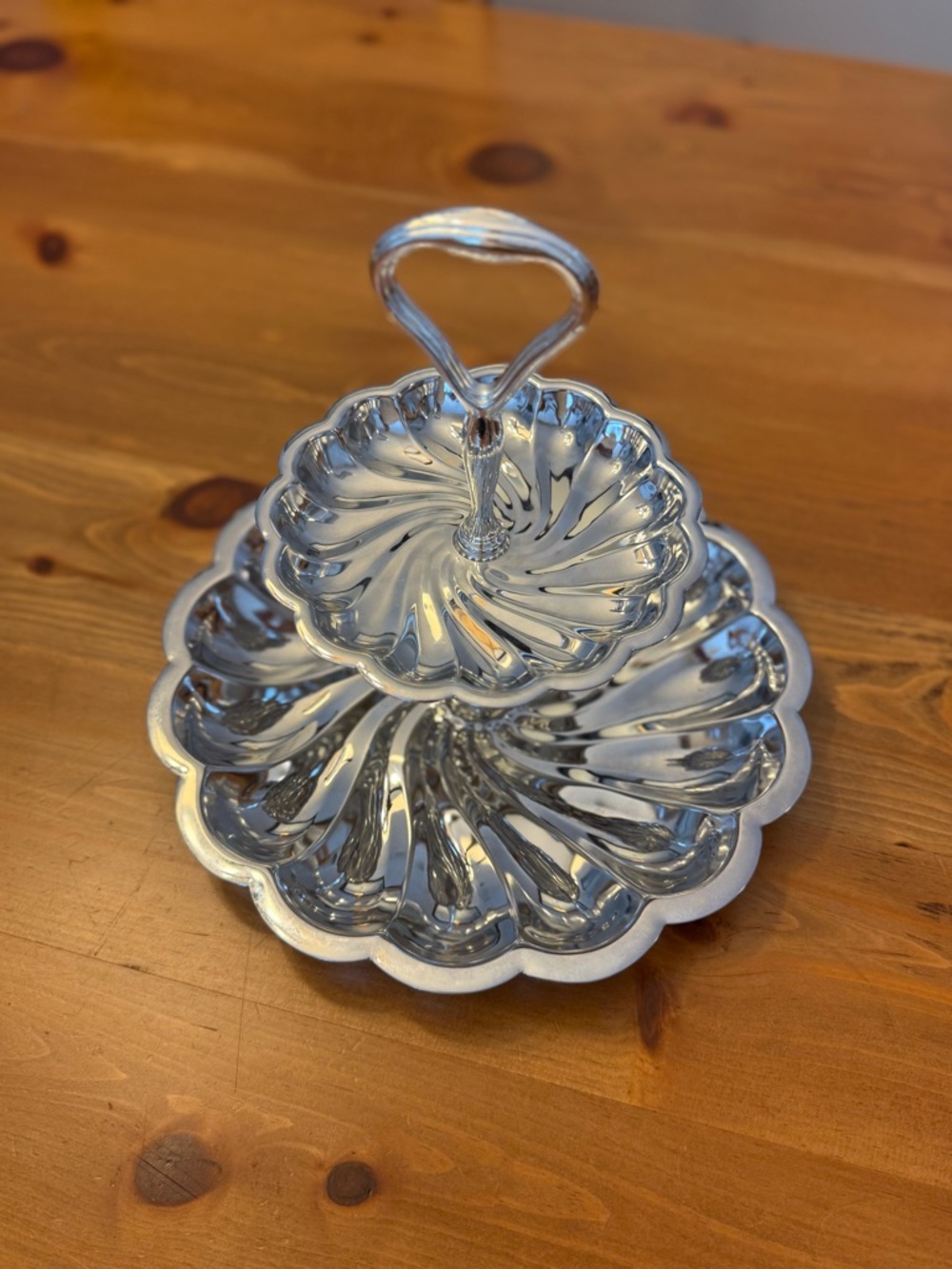 Two-Tier Scalloped Silver Serving Tray